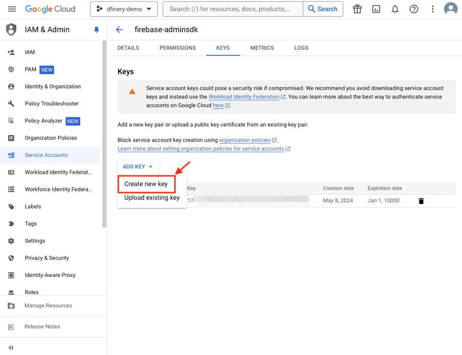 click a create new key