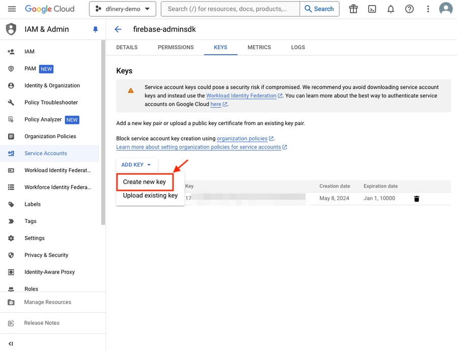 click a create new key